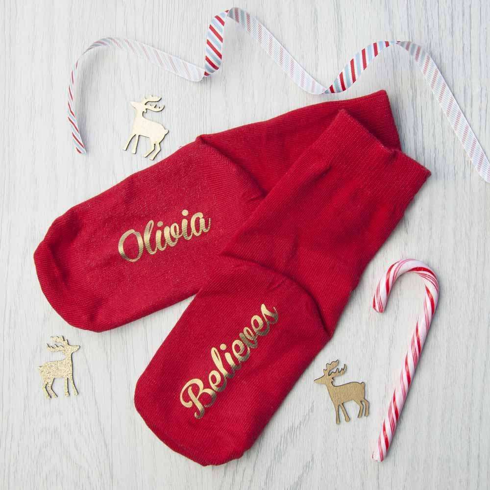 Personalised Kids Crimson & Gold Christmas Day Socks Socks Treat 