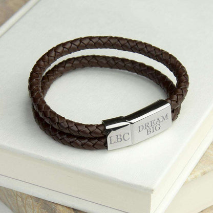 Personalised Men's Dual Leather Woven Bracelet In Umber Accessories Treat 