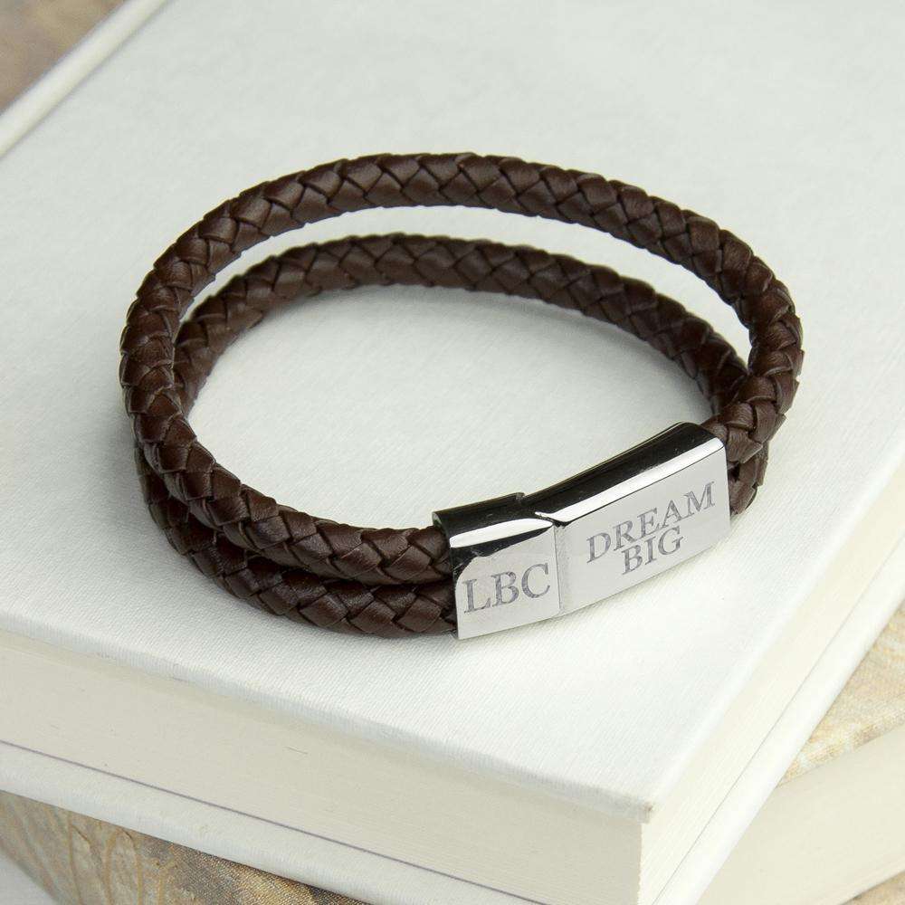 Personalised Men's Dual Leather Woven Bracelet In Umber Accessories Treat 