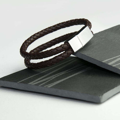 Personalised Men's Dual Leather Woven Bracelet In Umber Accessories Treat 