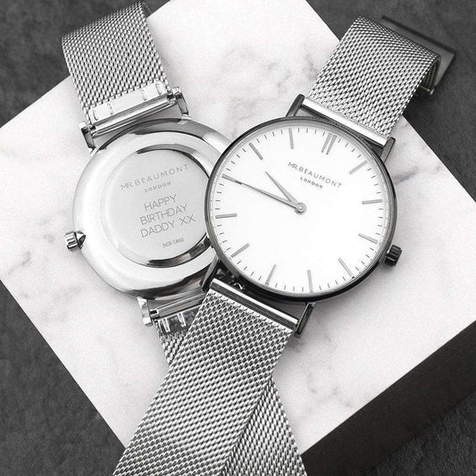 Personalised Men's Metallic Silver Watch Accessories Treat 