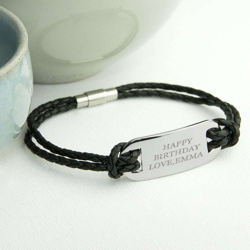 Personalised Men's Statement Leather Bracelet in Black Accessories Treat 