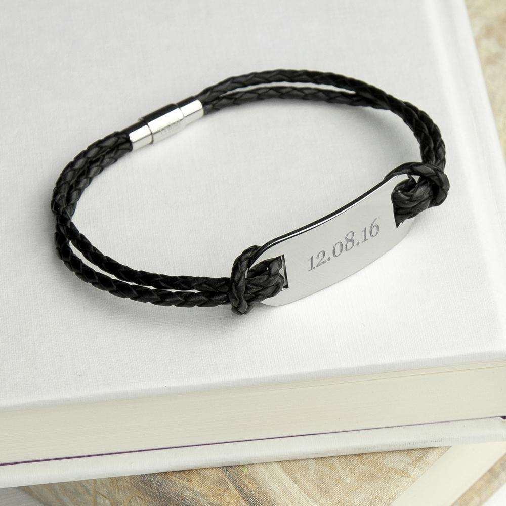 Personalised Men's Statement Leather Bracelet in Black Accessories Treat 