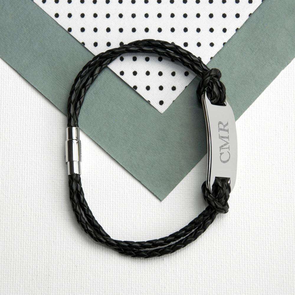 Personalised Men's Statement Leather Bracelet in Black Accessories Treat 