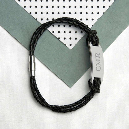 Personalised Men's Statement Leather Bracelet in Black Accessories Treat 
