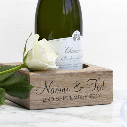 Personalised Solid Oak Champagne Holder Wooden Treat 
