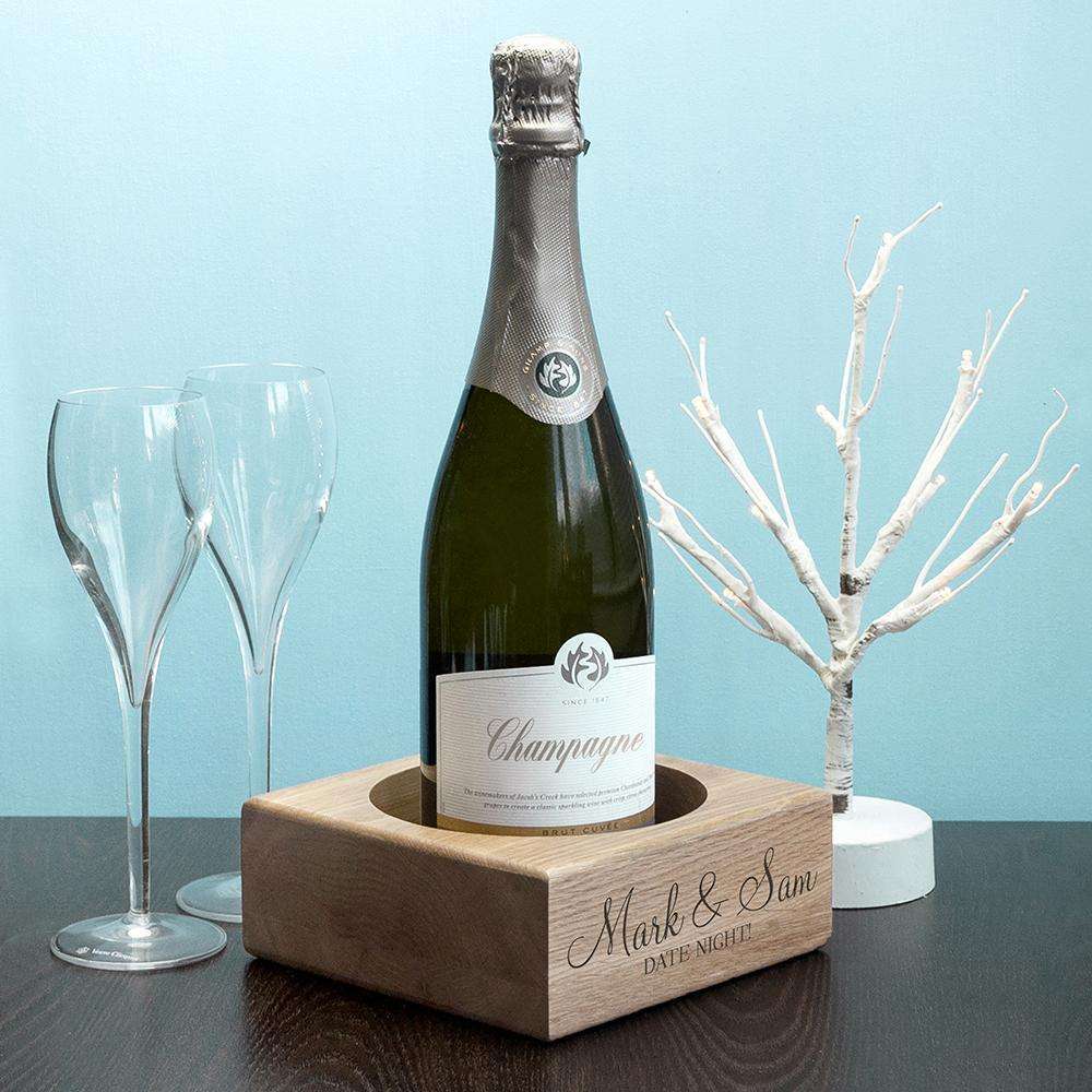 Personalised Solid Oak Champagne Holder Wooden Treat 