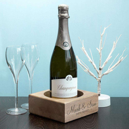 Personalised Solid Oak Champagne Holder Wooden Treat 