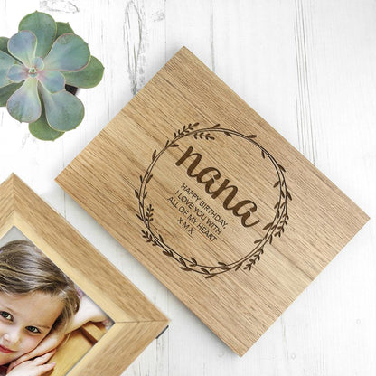 Personalised Wreath Mother's Day Midi Oak Photo Cube Keepsake Box Box Treat 